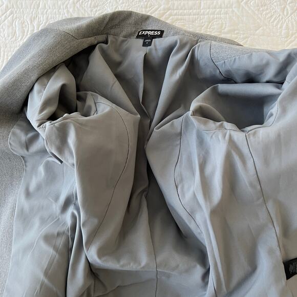 Express Factory 2 Button Blazer Jacket Ruched Sleeves 3/4 Gray Size 0 - Picture 8 of 12